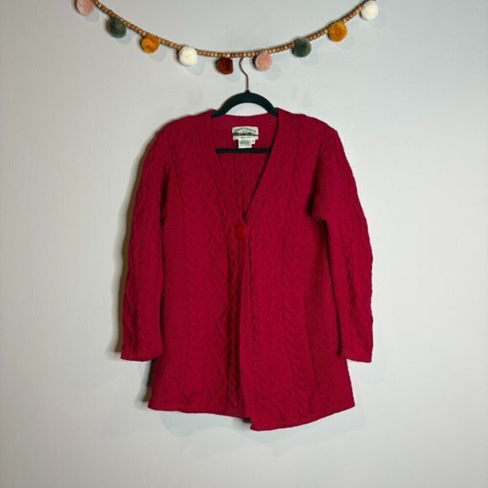Aran Crafts berry Irish merino wool cardigan sweater